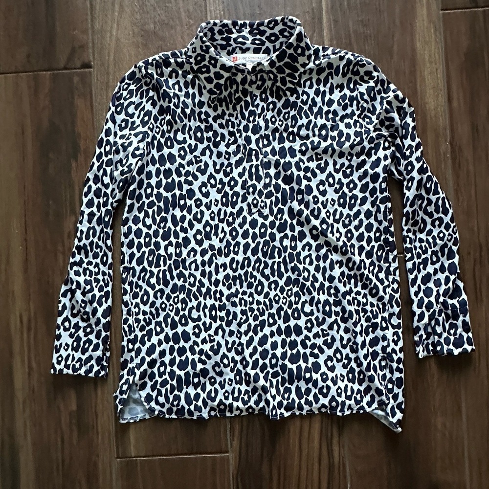 Jude Connally Leopard Print Tunic Top Navy White Long Sleeve XS 301192‎
